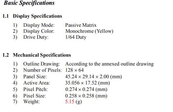 OLED spec